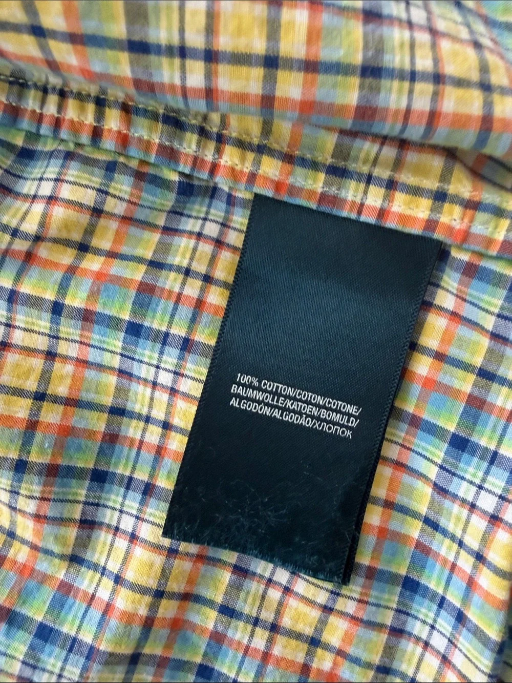 Ralph Lauren Boys Yellow Plaid Button-Down Shirt with Blue Logo